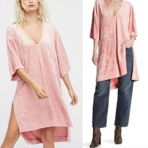 We the Free by Free People oversized V neck pink velour tunic dress. Size TP  XS